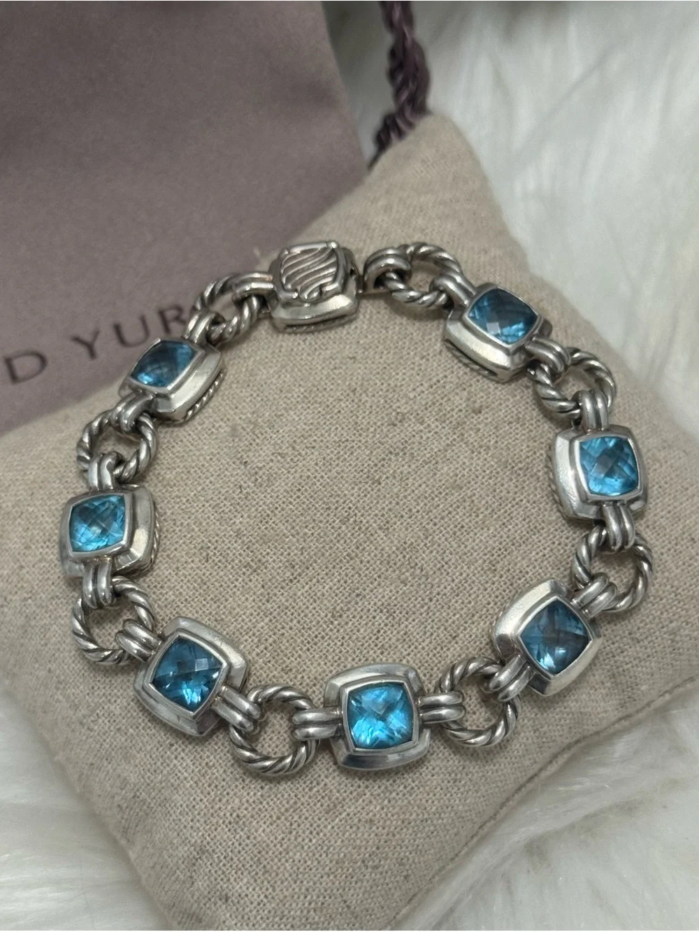 David Yurman .925 Blue Topaz Renaissance Chain Bracelet - Picture 8 of 10